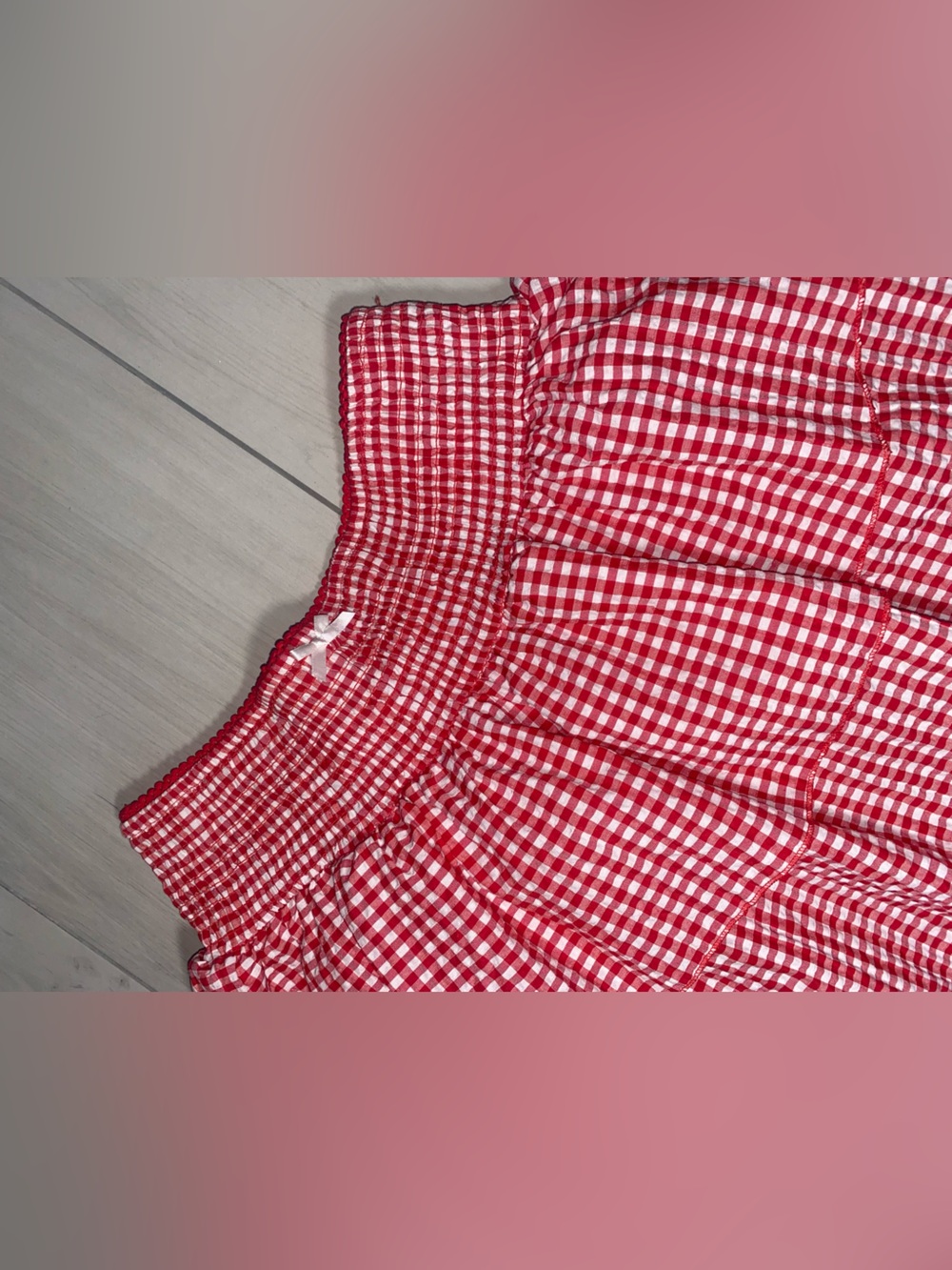 Red Gingham Smocked Waist Skirt - Unbranded